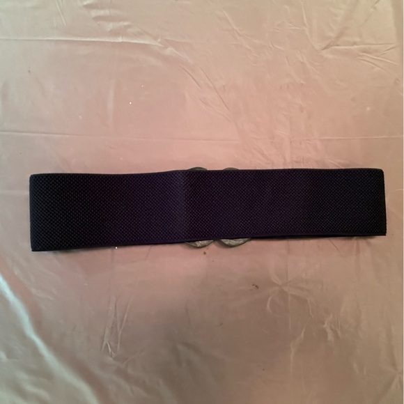 Vintage Black 3” Wide Belt with Ornate Buckle and Stretch Back - Picture 2 of 7